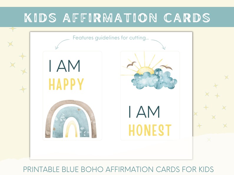 Printable Affirmation Cards for Kids, Blue Boho, Kids Affirmation Cards ...