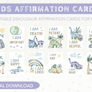 Printable Affirmation Cards for Kids, Dinosaur, Kids Affirmation Cards, Motivational Cards, Positivity Cards, Daily Affirmation for Kids