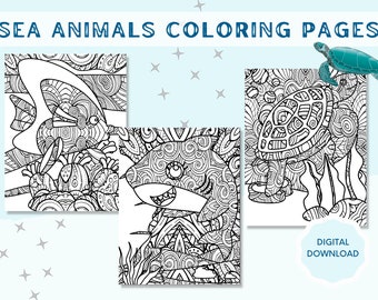 Coloring Pages | Coloring Books | Coloring Pages for Adults | Coloring Pages for Kids | Sea Animals | Shark | Sea Turtle | Fish | Octopus