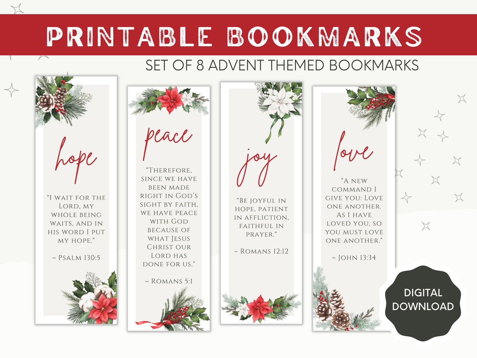 Printable Bookmarks Advent Theme Advent Bookmark Set - Etsy