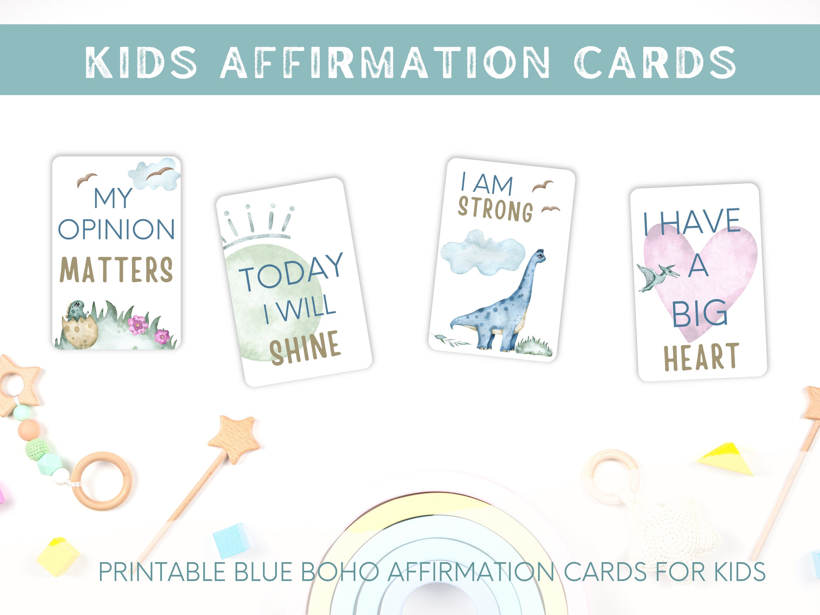 Printable Affirmation Cards for Kids, Blue Boho, Kids Affirmation Cards ...