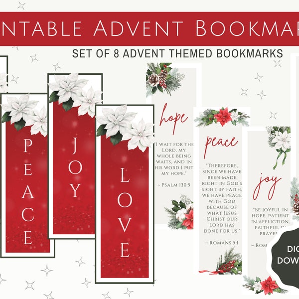 Printable Bookmarks Advent Theme | Advent Bookmark Set | Christian | Christmas | Bible Reading Gifts | Bible Gifts | Season | DOWNLOAD