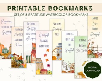 Printable Bookmarks | Gratitude Bookmark Set | Book Lover Reading Gifts | Thanksgiving | Gratitude Gift | Unique Bookmarks | Gifts for Women