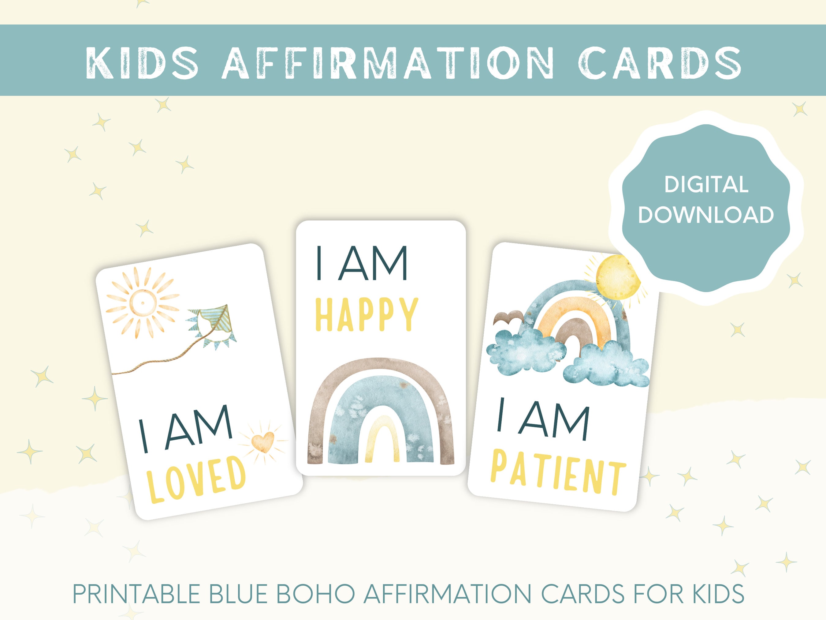 Printable Affirmation Cards for Kids Blue Boho Kids - Etsy Australia