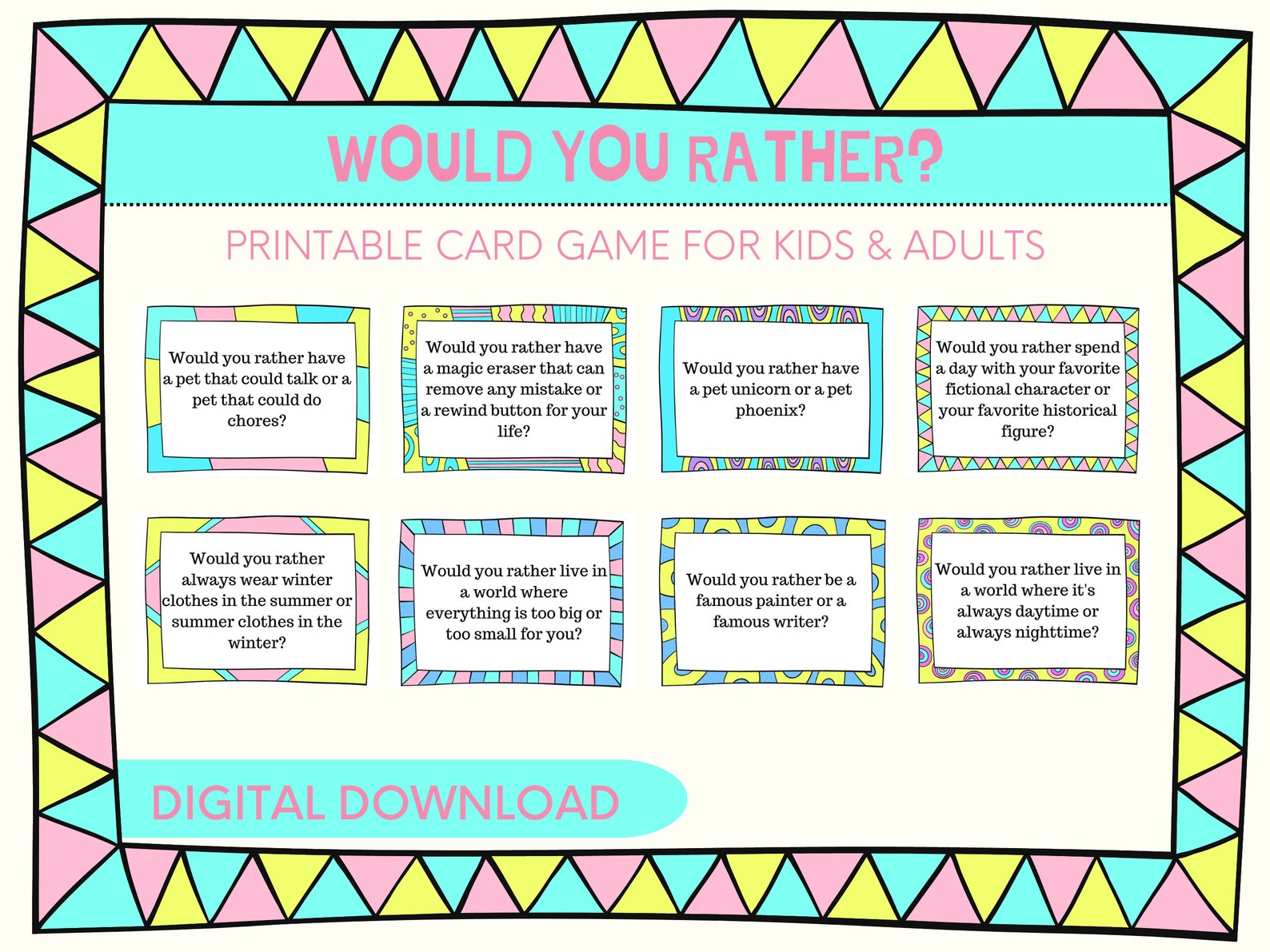 Would You Rather Printable Game for Kids, Teens, Adults, Road Trip ...