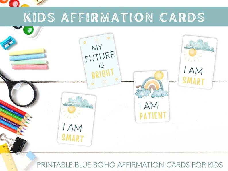 Printable Affirmation Cards for Kids Blue Boho Kids - Etsy Australia