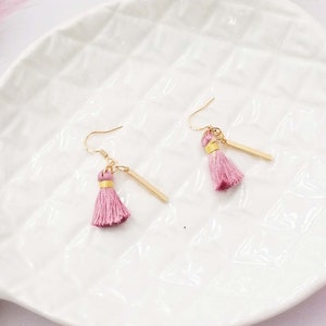 Unique tassel jewelry boho earrings Delicate chain earrings Long tassel earrings Pink tassel earrings Silk tassel dangle drop earrings