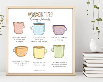 Anxiety Coping Statements - Journey to Wellness, digital download, therapy poster printable