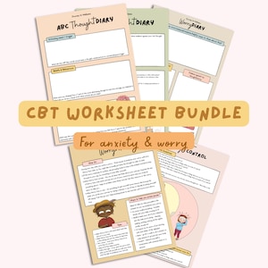 CBT Worksheet bundle for anxiety & worry - therapy worksheet - self-help worksheets - counselling resources