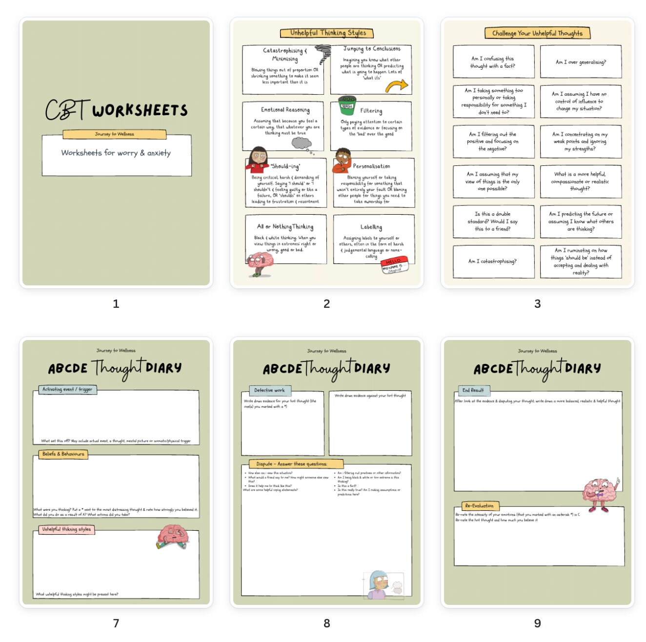 CBT Worksheet Bundle for Anxiety & Worry - Therapy Worksheet - Self ...