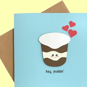 Hey, Puddin' || Blank Greeting Card || Cute Baby Pun || Baby Shower || Snack || Pudding Cup ||  Handmade