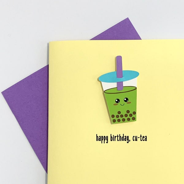 Happy Birthday Cu-tea || Cute and Punny Birthday Card for Bubble Tea Lovers