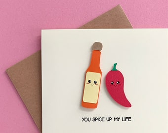 You Spice Up My Life || Cute & Punny Anniversary Card || Mexican Food Pun || Blank Greeting Card