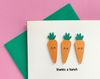 Thanks A Bunch (Carrots) || Blank Greeting Card || Cute Thank You Pun || Veggie