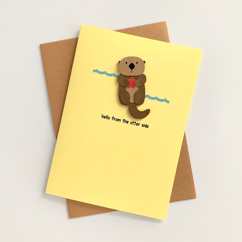 Hello From the Otter Side Blank Greeting Card Cute Animal Pun Otters