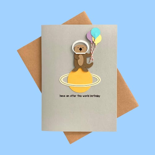 Carte d'anniversaire Have an Otter This World : carte de voeux faite main avec un jeu de mots avec enveloppe