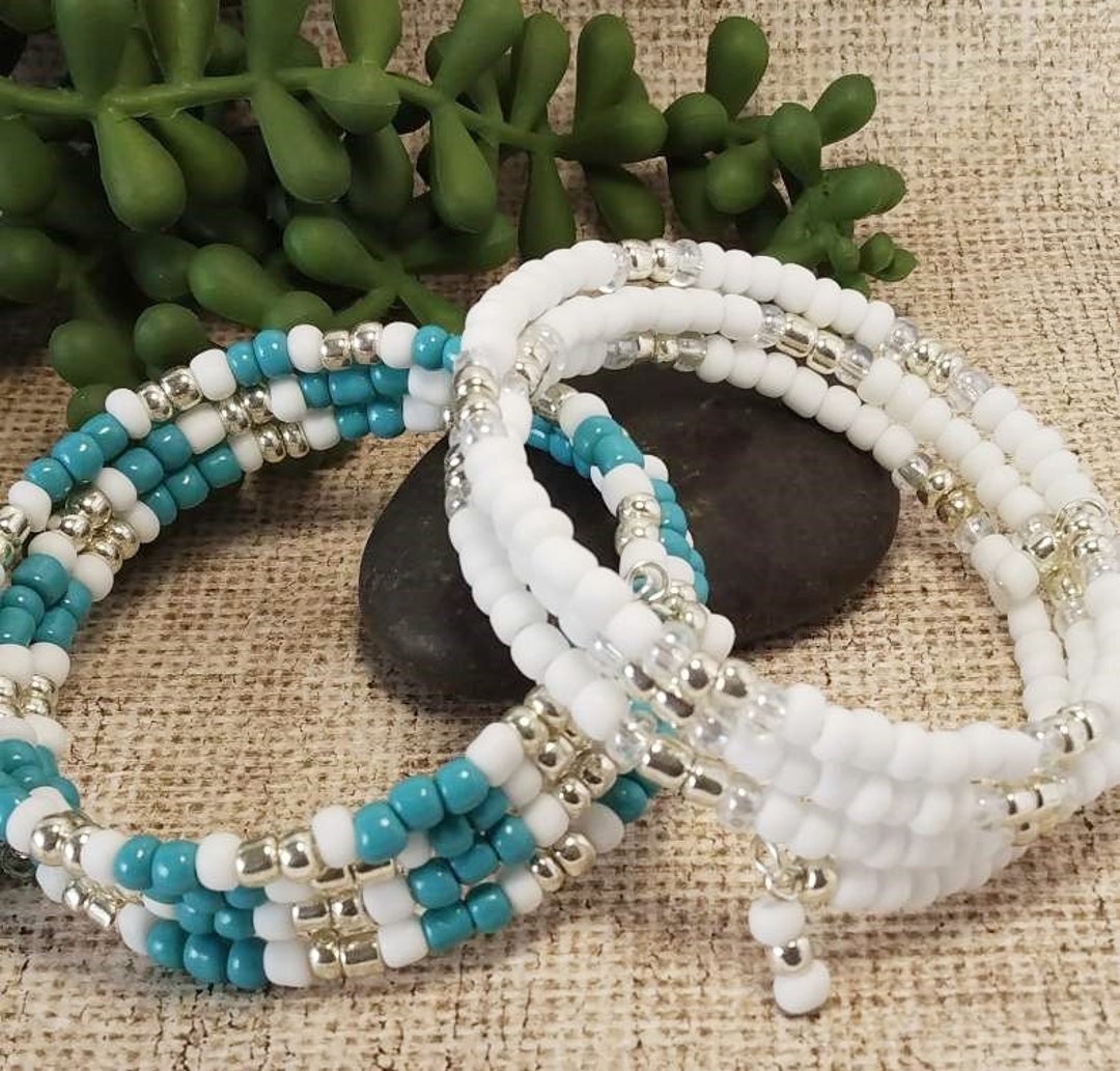 Beaded Wrap Bracelets, Memory Wire, Coil Bracelet, No Clasp, Onesize