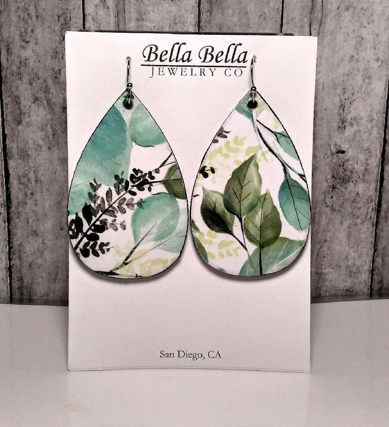 Beautiful Wood Earrings Decoupage Earrings Olive Leaf Etsy