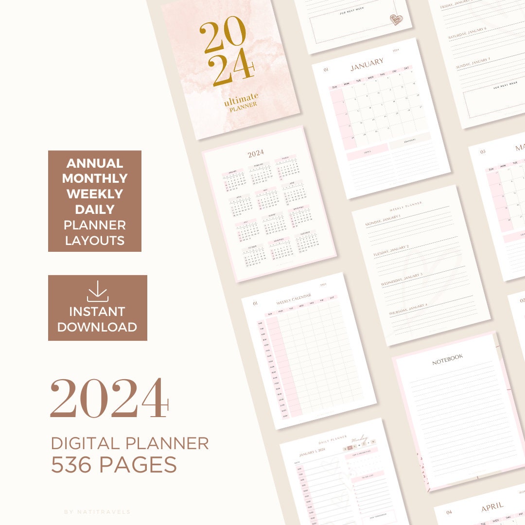 2024 Digital Planner | Daily, Weekly, Monthly, Annual Layouts | Notes ...