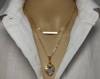 Swarovski Crystal Heart and Bar Layering Necklace Set