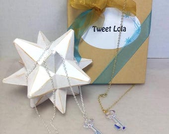 Swarovski Crystal Key Pendant Necklace, Gold Silver Plated Brass Cable Chain
