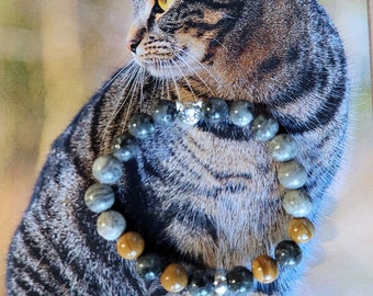 Jasper Gemstone Cat Bracelet, Reversible Charm, Cat Lover Gift