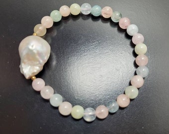 Baroque Pearl Morgan Beryl Bracelet, Good Luck Prosperity Love Attractor Bracelet, Large Baroque Pearl Bracelet, Simple Dainty Bracelet Gift