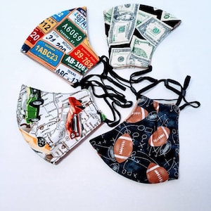Men Fun Prints Facemask, Money Cars Foot Ball Prints Facemask, Washable Re-usable Comfortable Breathable Face Covering Adjustable Elastic