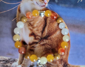 Orange White Tabby Cat Bracelet, Orange Kitty Bracelet, Orange Ragdoll Cat Bracelet, Cat Lover Bracelet, Cat Gemstones Bracelet, Cat Charm