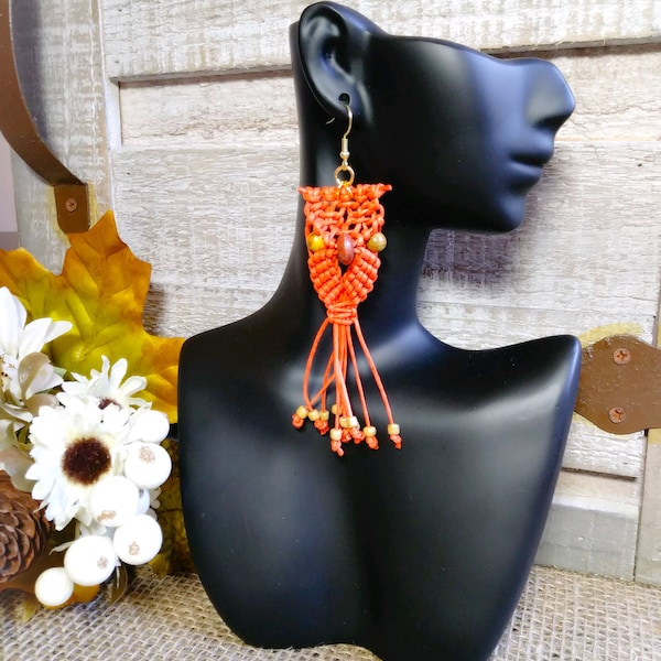 Boucles d’oreilles Orange Owl, Boucles d’oreilles Macrame Owl, Boucles d’oreilles Owl Drop, Boucles d’oreilles Owl Dangle, Boucles d’oreilles Macrame Leather Owl, Boucles d’oreilles uniques Statement