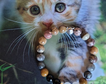 Calico Cat Bracelet, Tortie Kitty Bracelet, Tabby Calico Bracelet, Cat Charm Bracelet, Kitty Bracelet, Cat Lover Bracelet, Cat Gemstones