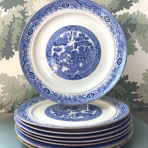 Set of Eight Blue Willow Dinner Plates (six Royal Grafton and Two