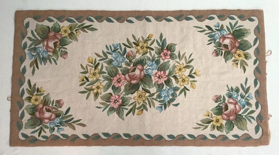 Aubusson-style needlepoint floral rug or wall hanging