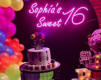 Sweet 16 Neon Sign: Custom LED Name Sign, Birthday Decor