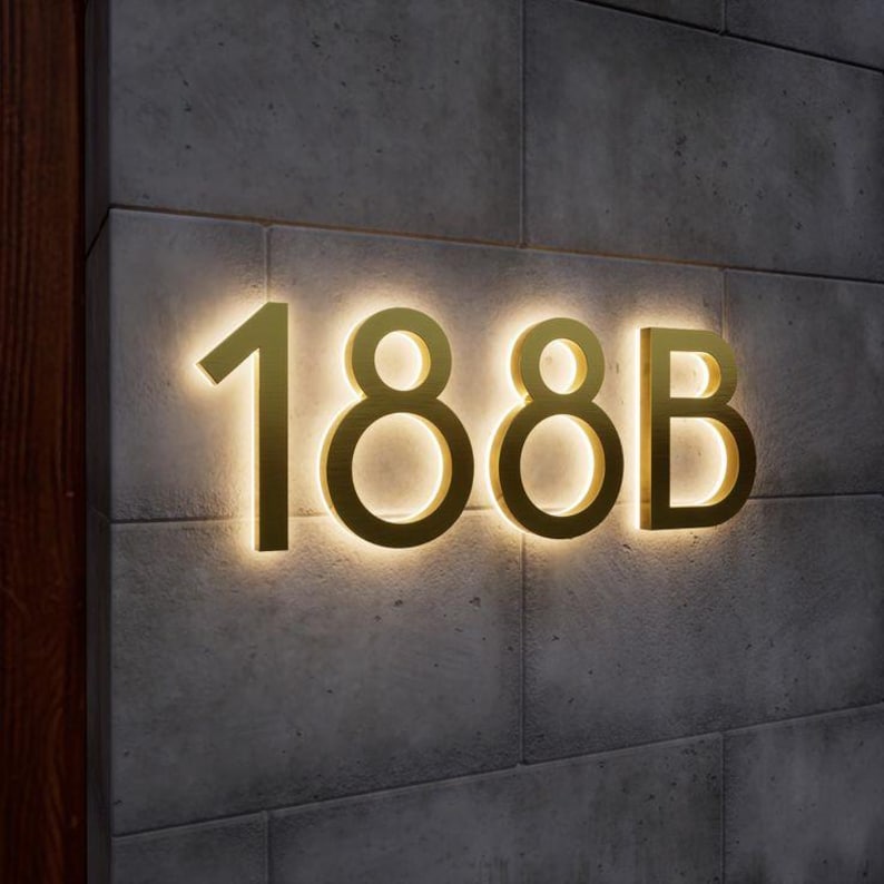 Custom Backlit LED House Number Sign: Halo Lit Metal Address Plaque - Etsy