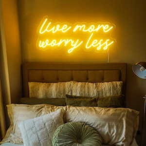 Live More Worry Less Neon Sign Wall Lights Party Decor Neon Bar Sign Led Light Sign Inspirational Saying Neon Lights Bedroom Living Room