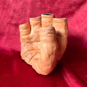 Handmade Ceramic Terracotta Clay  Original Hand/Finger Vase Sculpture
