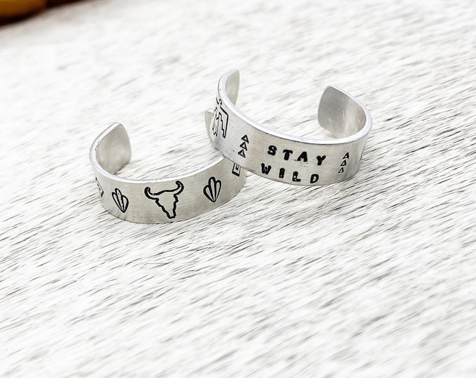 Stay Wild Cactus Steer Skull Thunderbird Aztec Stacker Rings, Western, Country, Gypsy, Southern, Cowboy, Cowgirl, Gift, Birthday, Christmas