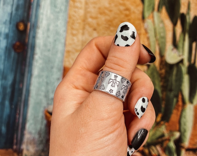 Badlands Thunderbird Stars Ring, Western, Country, Southern, Cowboy, Cowgirl, Gift, Birthday, Christmas, Aztec, Rodeo
