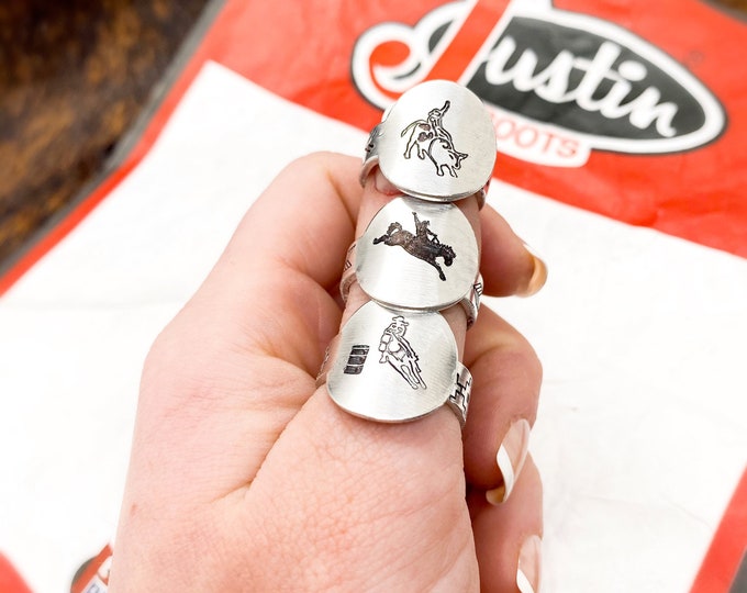 Wild Rodeo Disc Ring Collection, Bronc Rider, Bull Rider, Barrel Racer, Western, Country, Southern, Cowboy, Cowgirl, Gift, Birthday