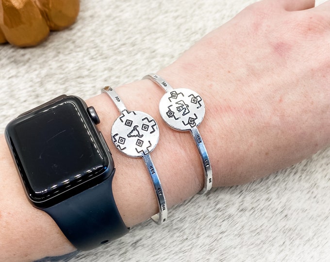 Thunderbird Steer Skull Disc Cuff Bracelet, Western, Country, Boho, Gypsy, Southern, Cowboy, Cowgirl, Gift, Birthday, Christmas, Aztec