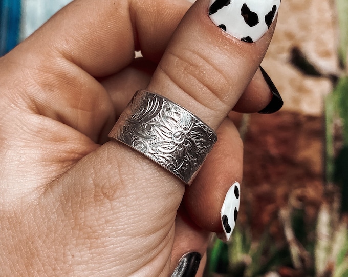 Floral Embossed Statement Ring, Western, Country, Southern, Cowboy, Cowgirl, Gift, Birthday, Christmas