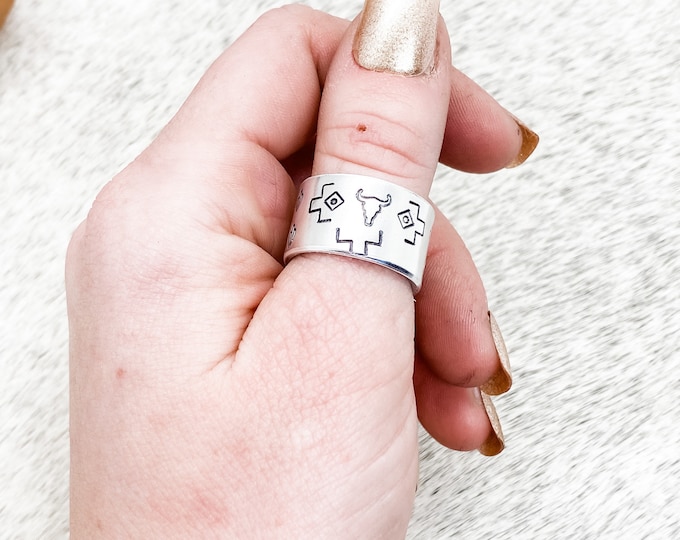 Western Dreams Ring, Steer Skulls, Aztec, Western, Country, Boho, Gypsy, Southern, Cowboy, Cowgirl, Gift, Birthday, Christmas