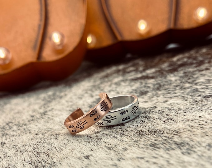 Cactus Arrow Stacker Rings Copper Aluminum, Thumb Ring, Western, Rodeo, Country, Boho, Gypsy, Hippie, Cowgirl, Southern, Southwestern
