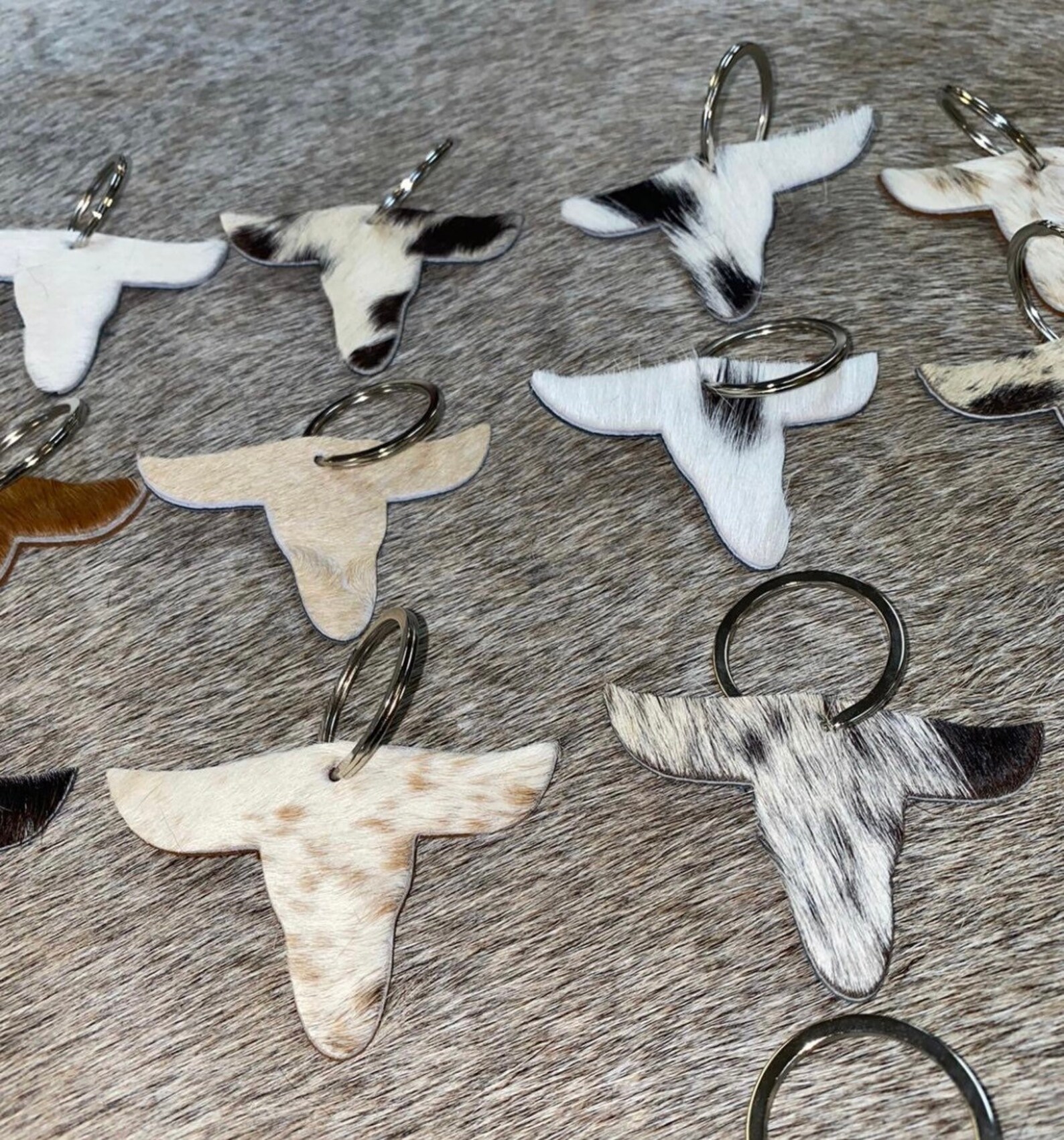 Cowhide Keychains Texas Cow Tag Cactus Star Western Etsy