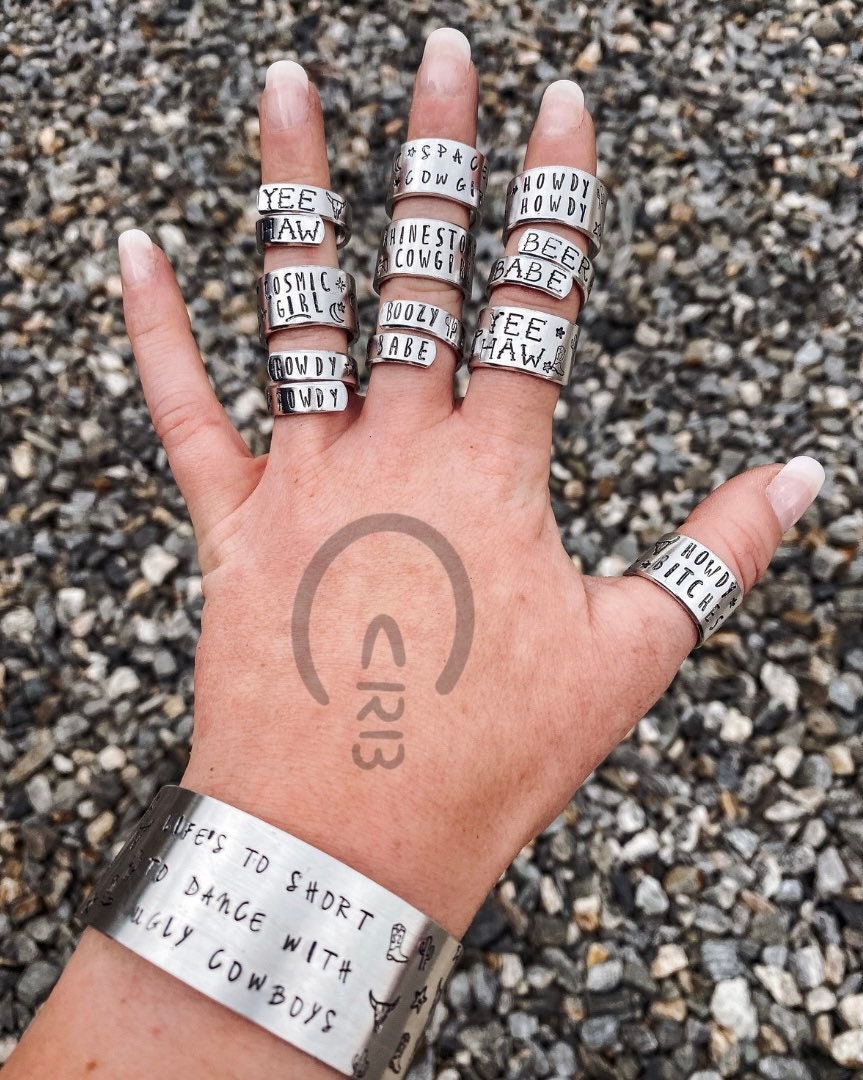 Hand stamped rings sale