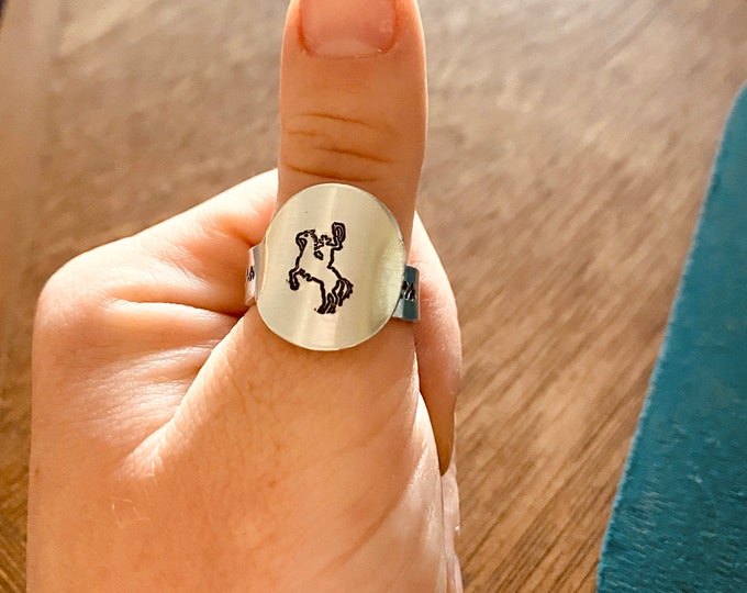 Metal Disc Stamped Ring western rodeo country cowboy cowgirl horse rope
