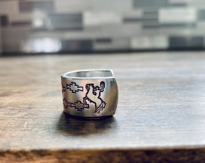 Rearing Horse Cowboy Large Thumb Ring Hand Stamped Handmade Western Rodeo Aztec Outdoor Boho Gypsy