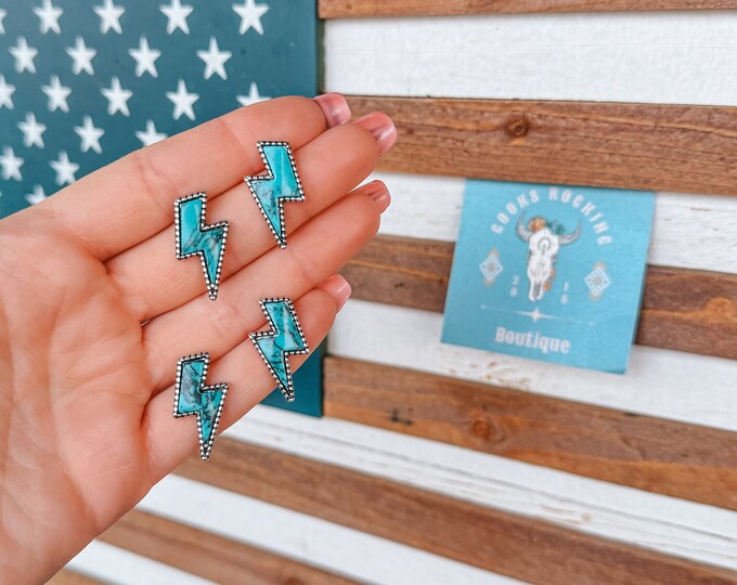 Turquoise Lightning Bolt Studs