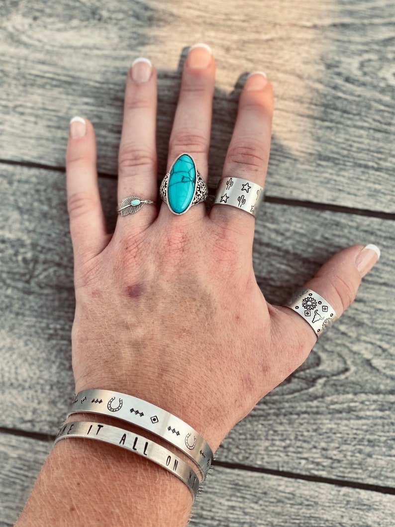 Southern Boho Western Bracelets Blame it all on my roots Horseshoe Country Southwest Gypsy Sunflower Cactus Steerskull Ring Rodeo